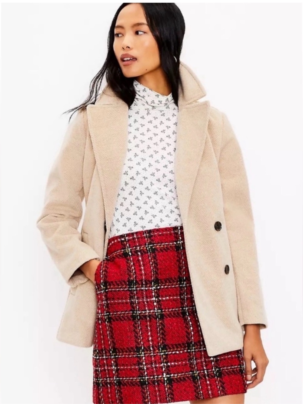 The Loft Red Plaid Tweed Mini Skirt